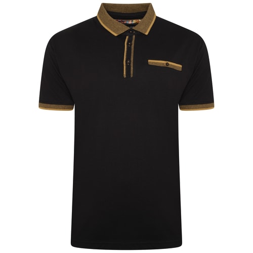 KAM Jersey Polo Shirt With Jacquard Collar Black